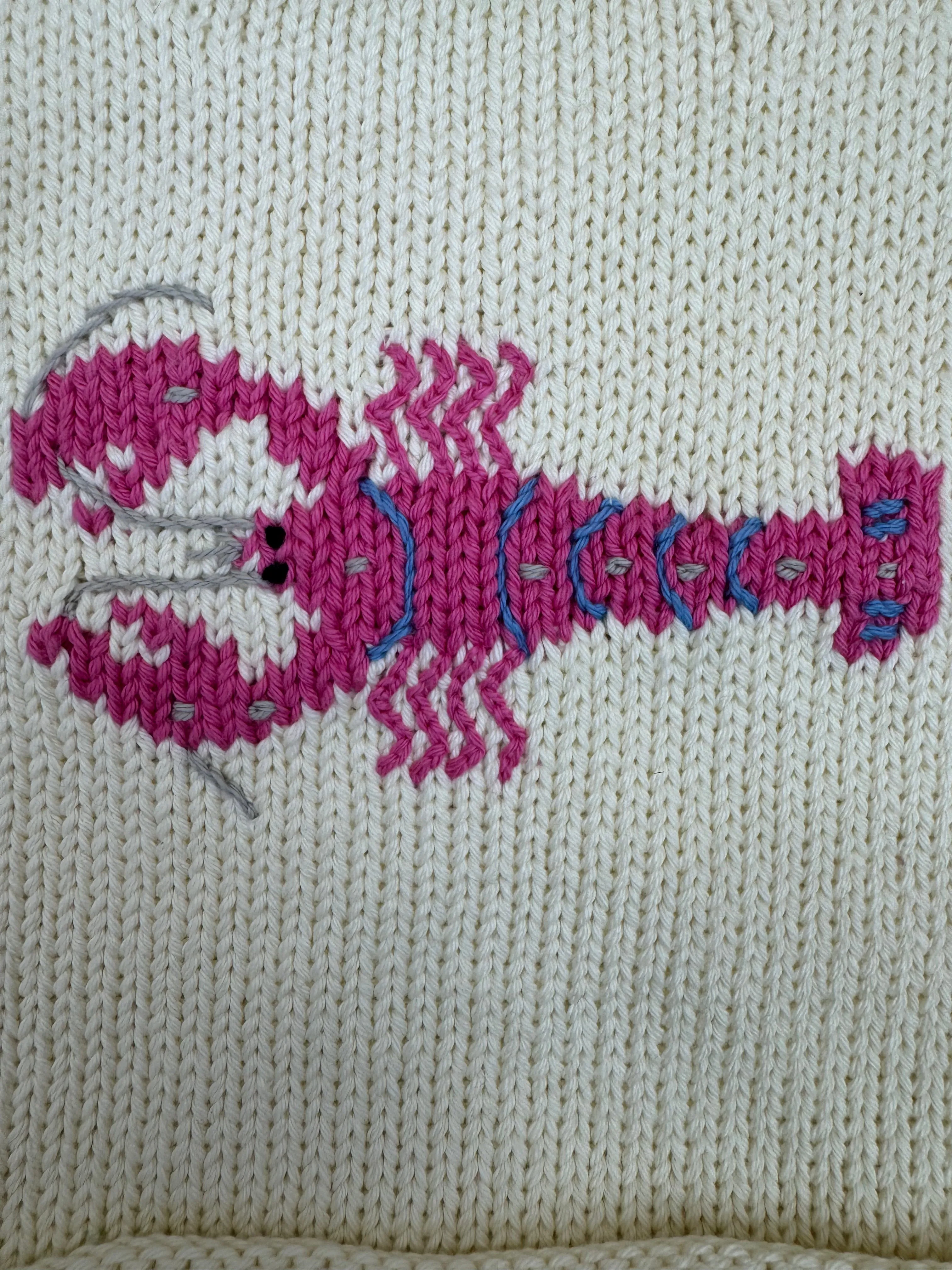 Ivory Pink Horizontal Lobster Roll Neck Sweater