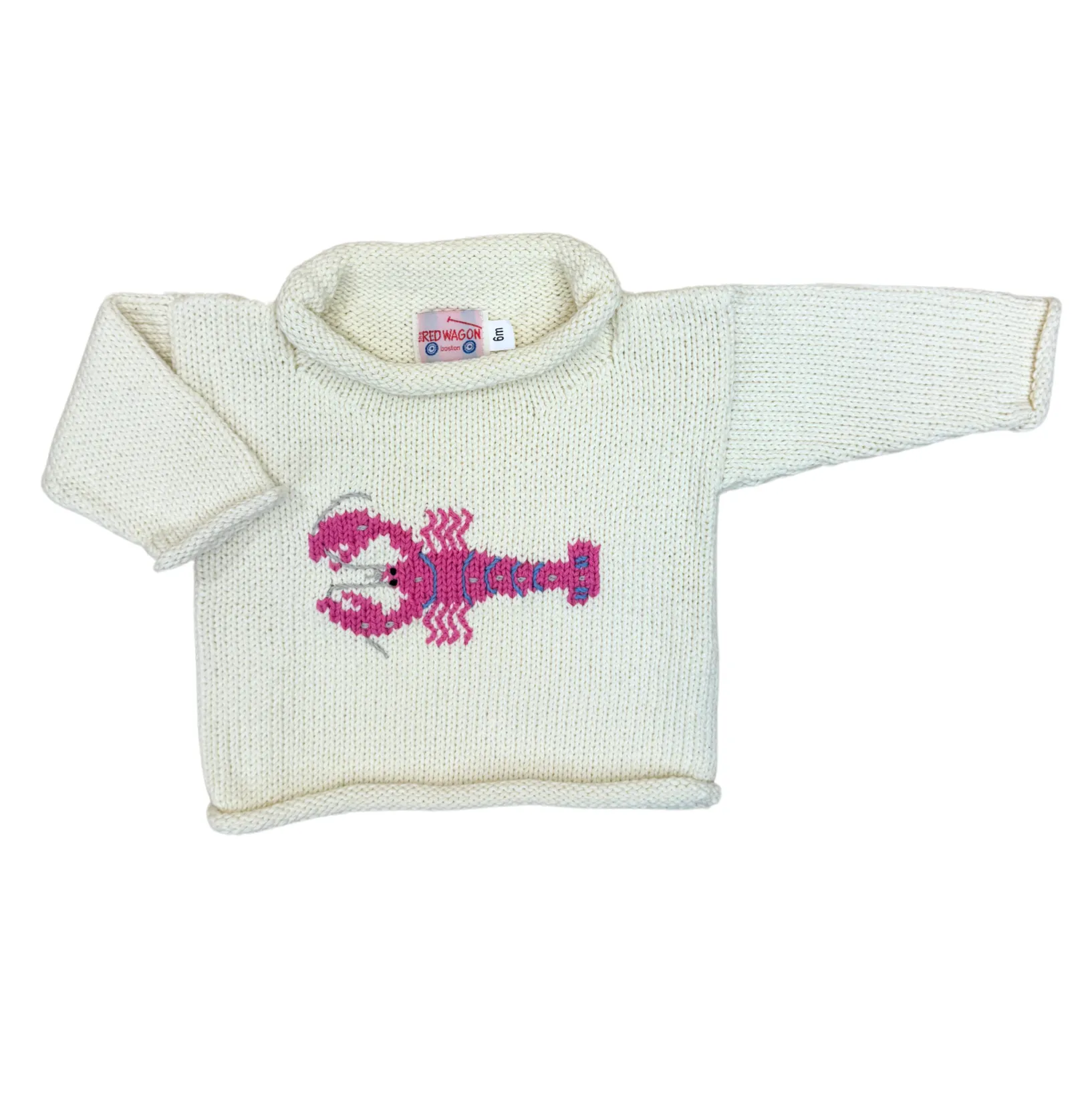 Ivory Pink Horizontal Lobster Roll Neck Sweater