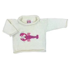 Ivory Pink Horizontal Lobster Roll Neck Sweater