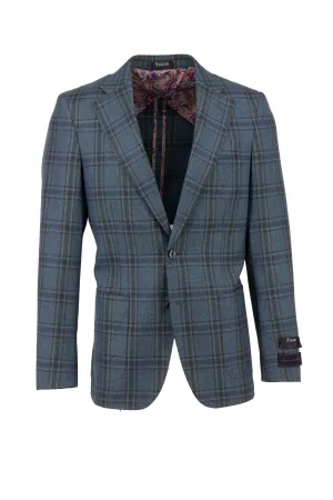 Jean Blue With Purple Windowpane Veneto/THP Slim Fit half lined, Pure Wool Jacket by Tiglio Luxe