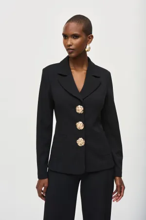 Joseph Ribkoff Black Scuba Crepe Fitted Blazer with Oversize Gold Buttons