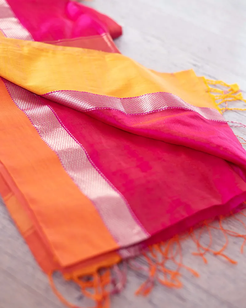 Kamal pink handwoven silk saree