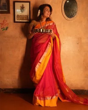 Kamal pink handwoven silk saree