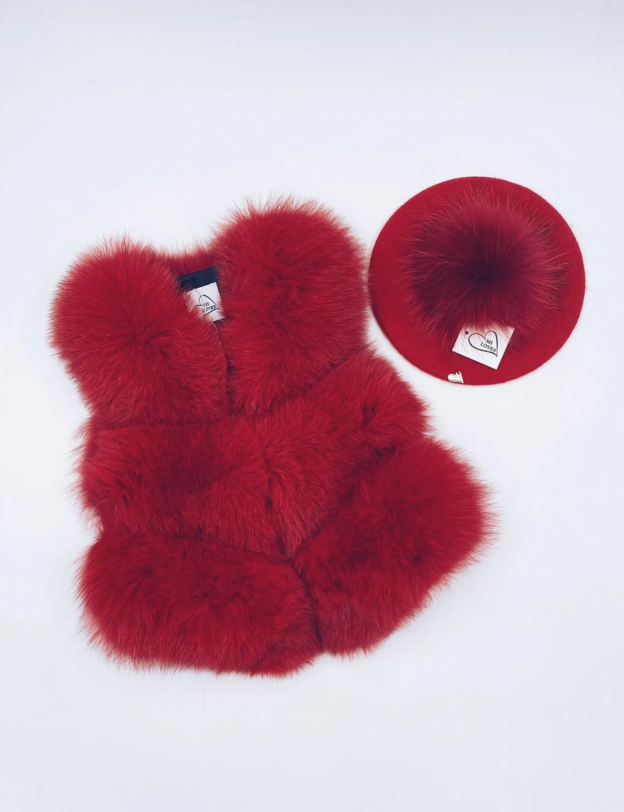 KIDS MI LOVES SIGNATURE Red Luxurious Fox fur vest.