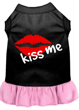 Kiss Me Screen Print Dog Dress Black With Light Pink Xxxl
