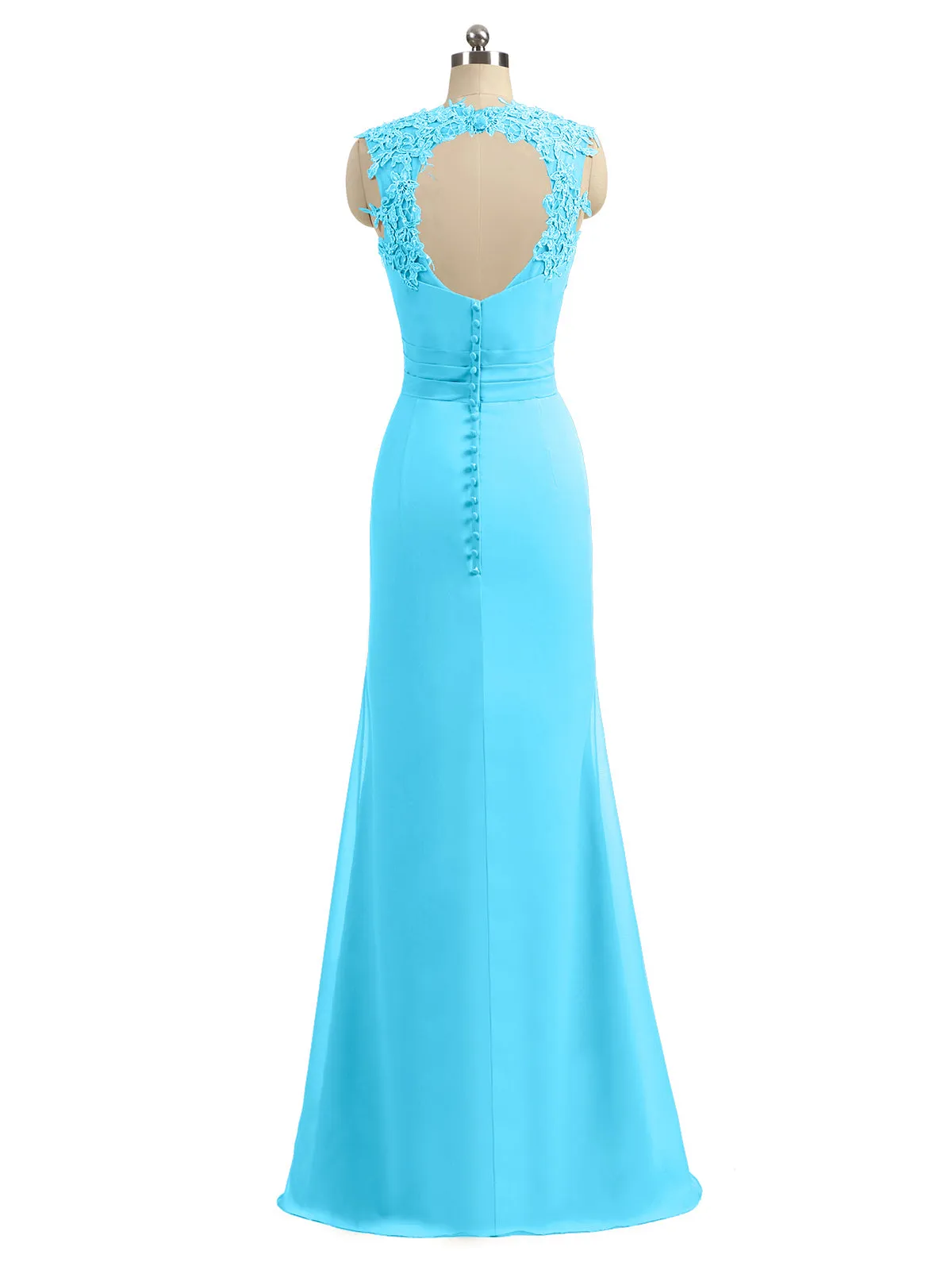 Lace Appliqued Strap Sheath Open Back Dress Pool