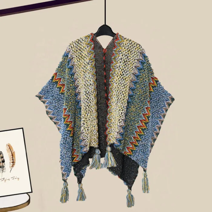 Lattice Print V-neck Shawl Wrap Lapel Shirt Split Pants