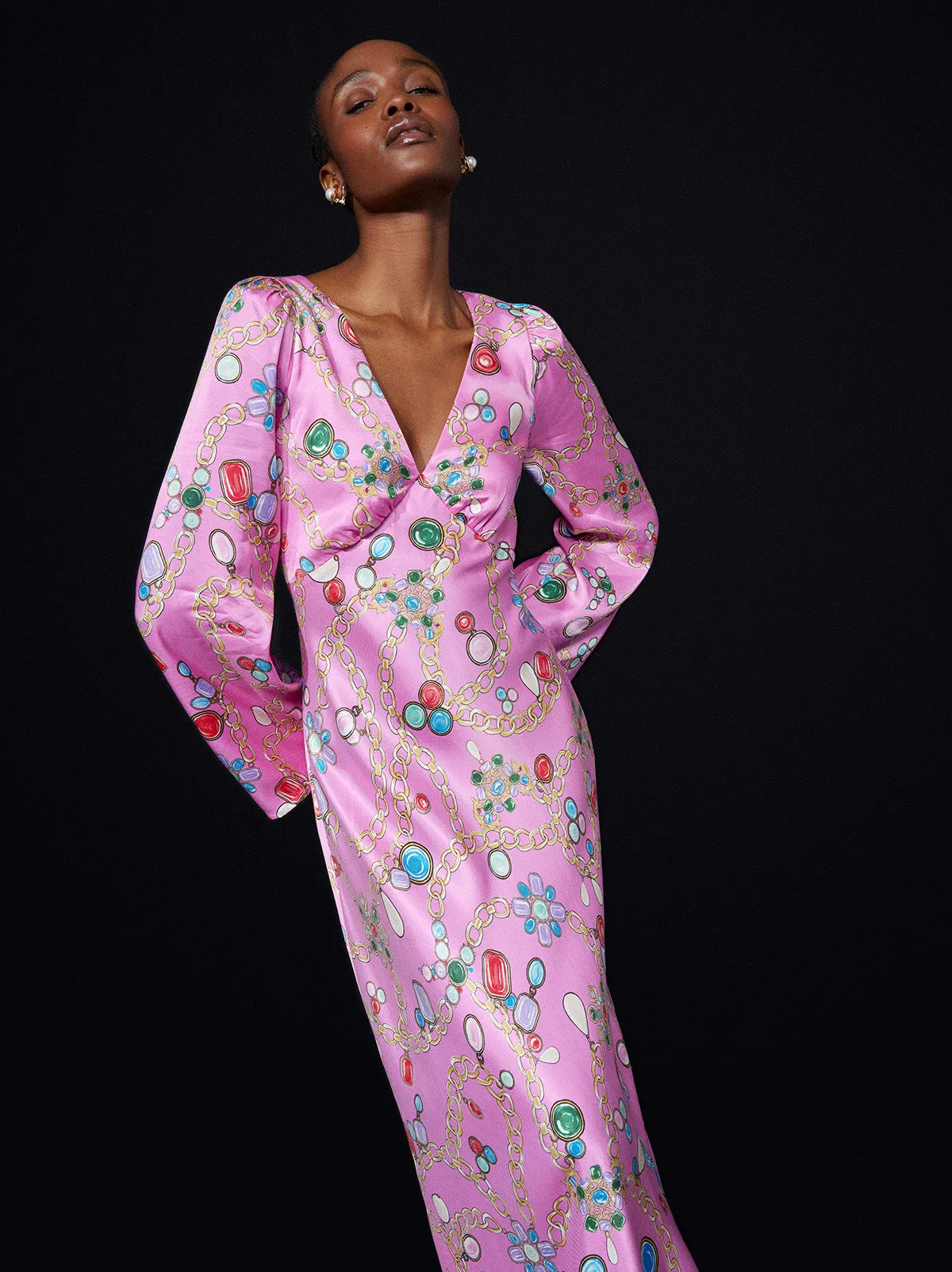 Libby Pink Chain Print Maxi Dress