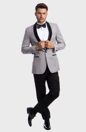 Light Grey One Button Shawl Collar Tuxedo