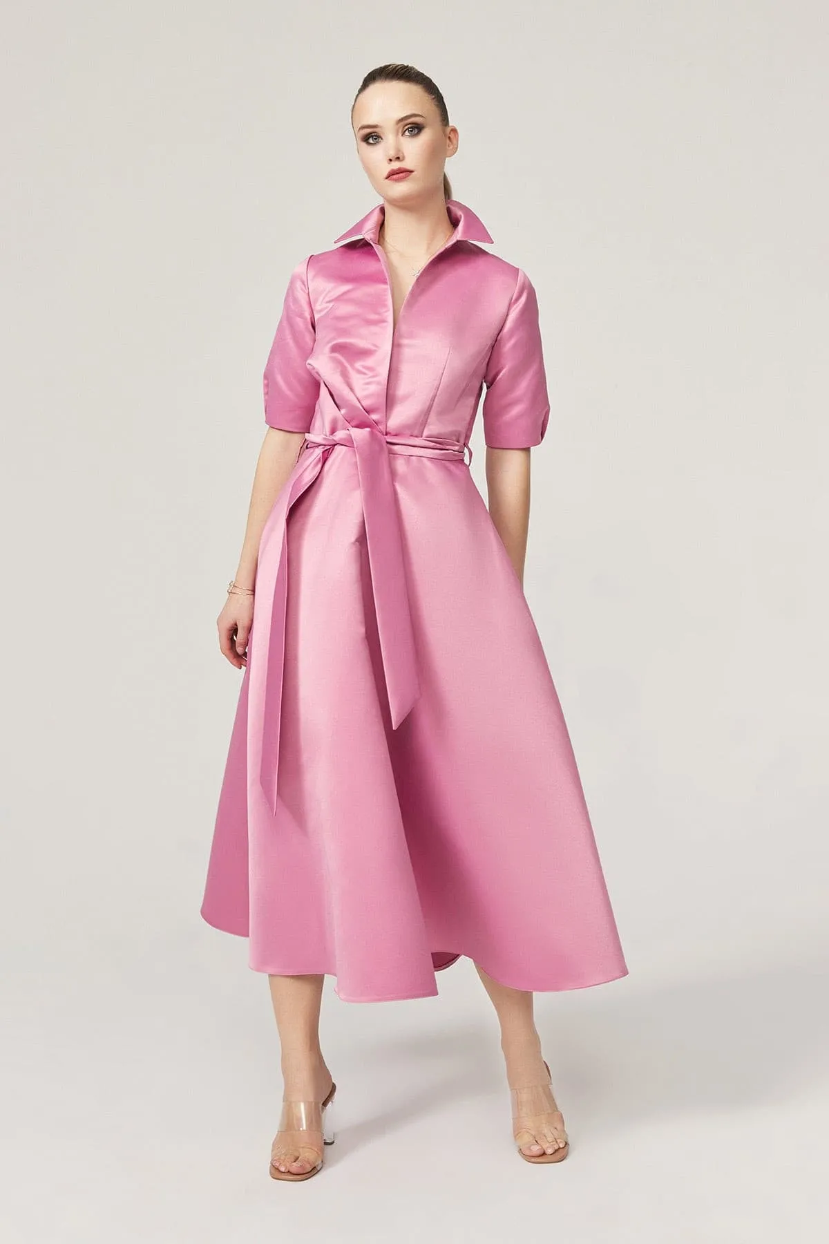 Lily Pink Satin Tea Length Dress