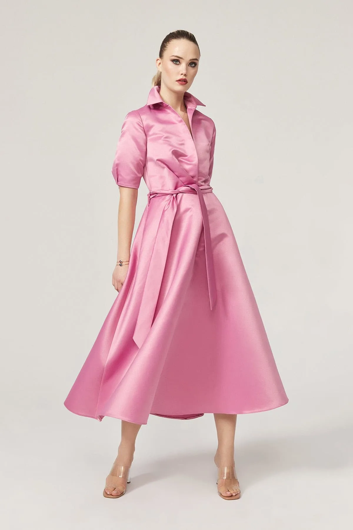 Lily Pink Satin Tea Length Dress