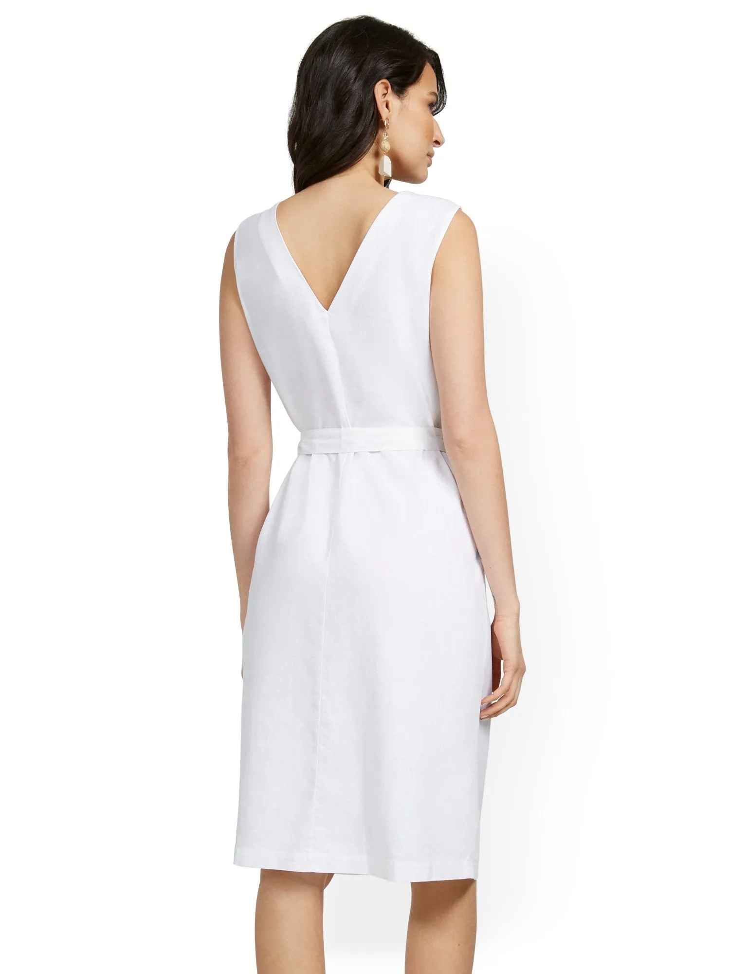 Linen-Blend Button-Front Sleeveless V-Neck Tank Dress