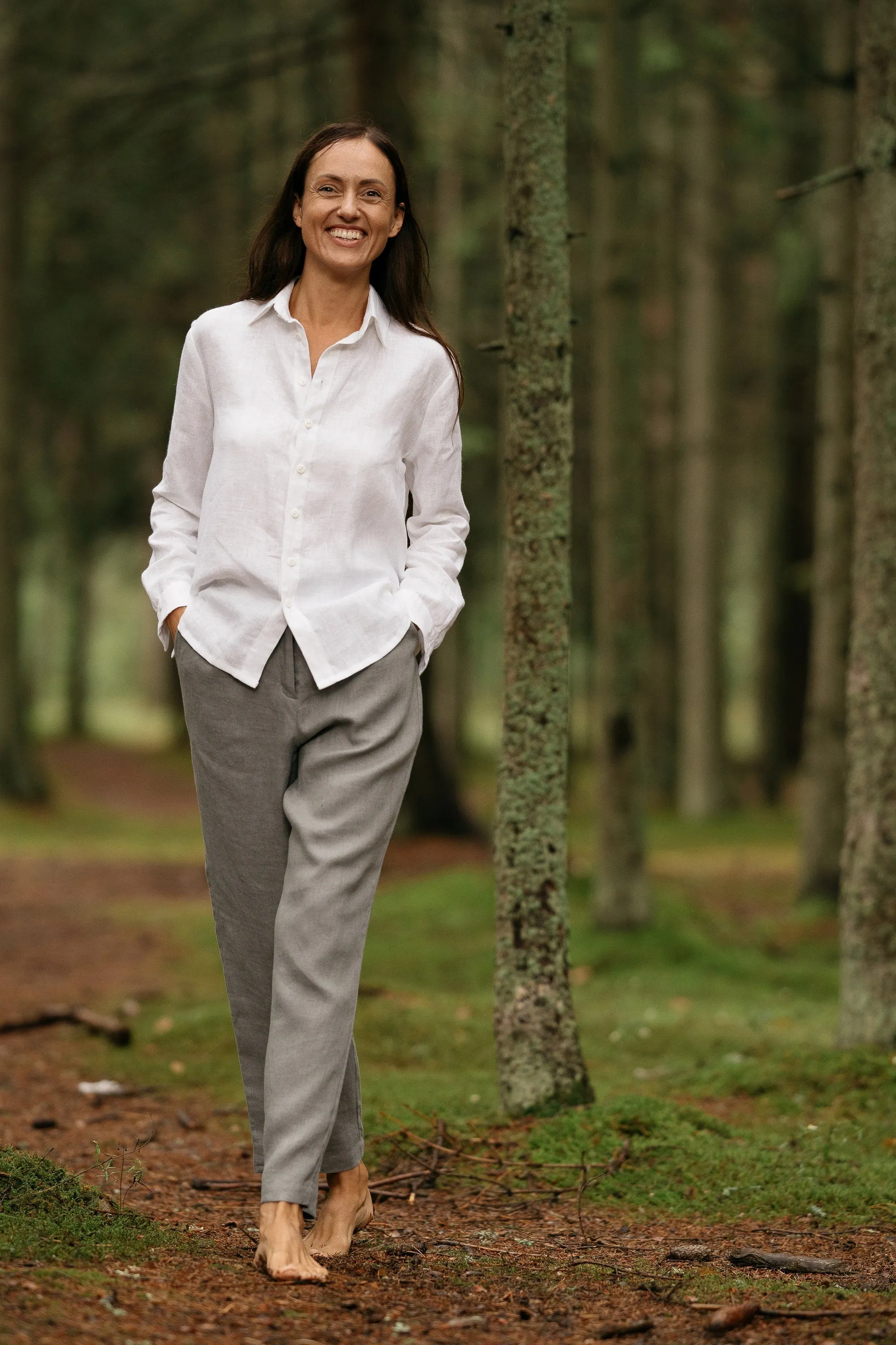 Linen Pleated Pants JULIA In Grey