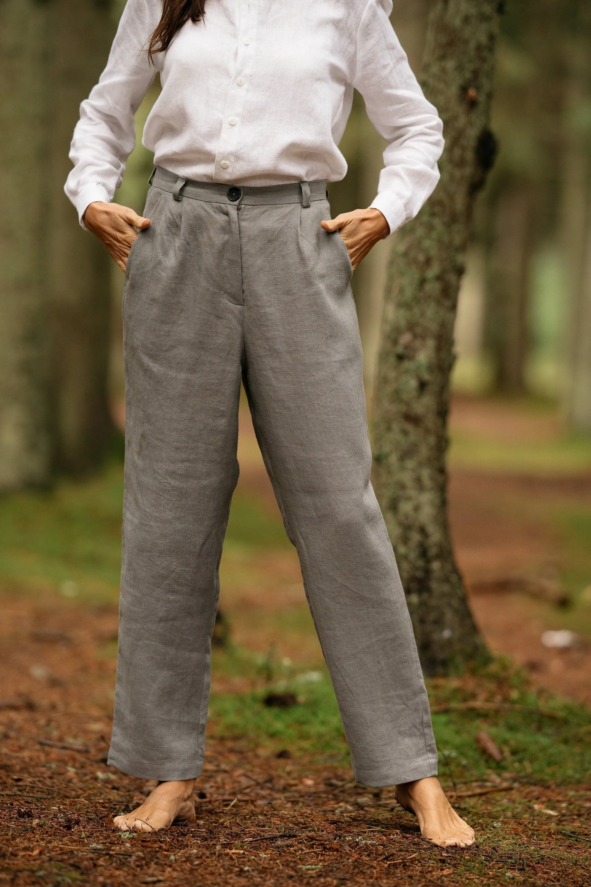 Linen Pleated Pants JULIA In Grey