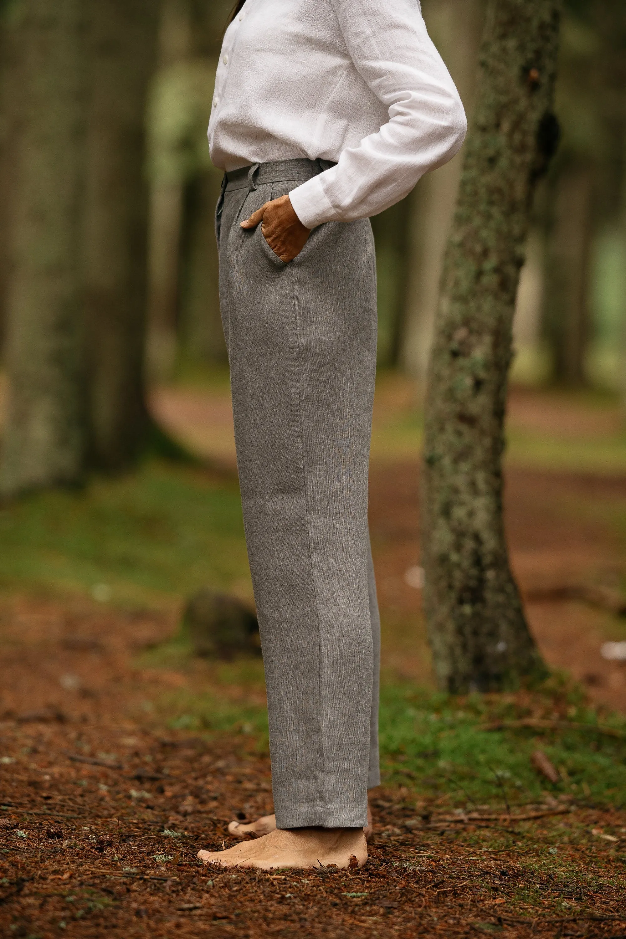Linen Pleated Pants JULIA In Grey