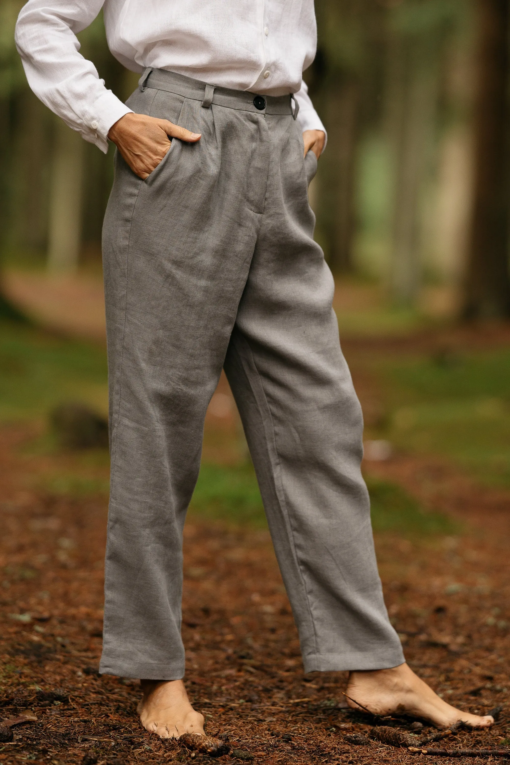 Linen Pleated Pants JULIA In Grey