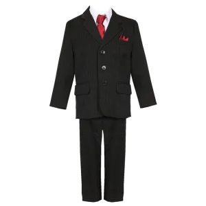 Little Boys Black Pinstripe 5 Piece Vest Jacket Pants Special Occasion Suit 2-7