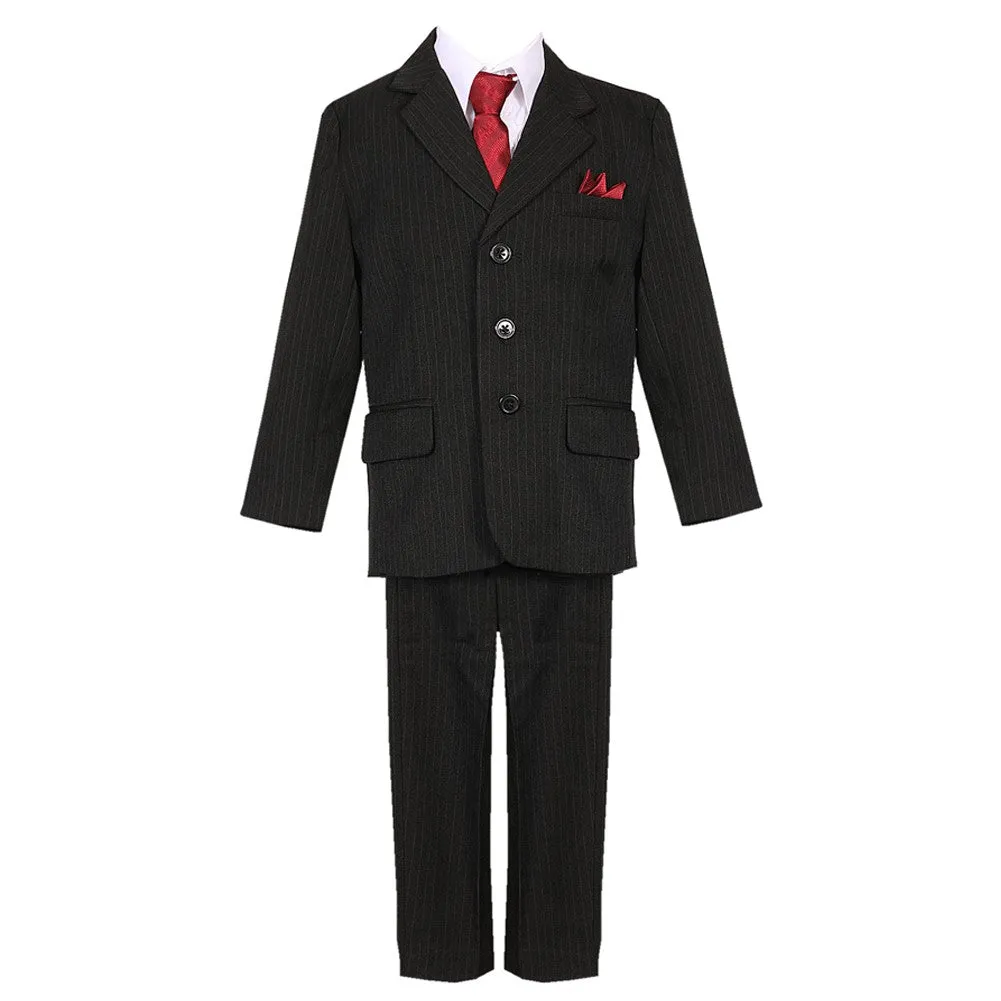 Little Boys Black Pinstripe 5 Piece Vest Jacket Pants Special Occasion Suit 2-7