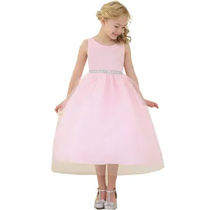 Little Girls Pink Rhinestone Tulle Flower Girl Dress 2T-6
