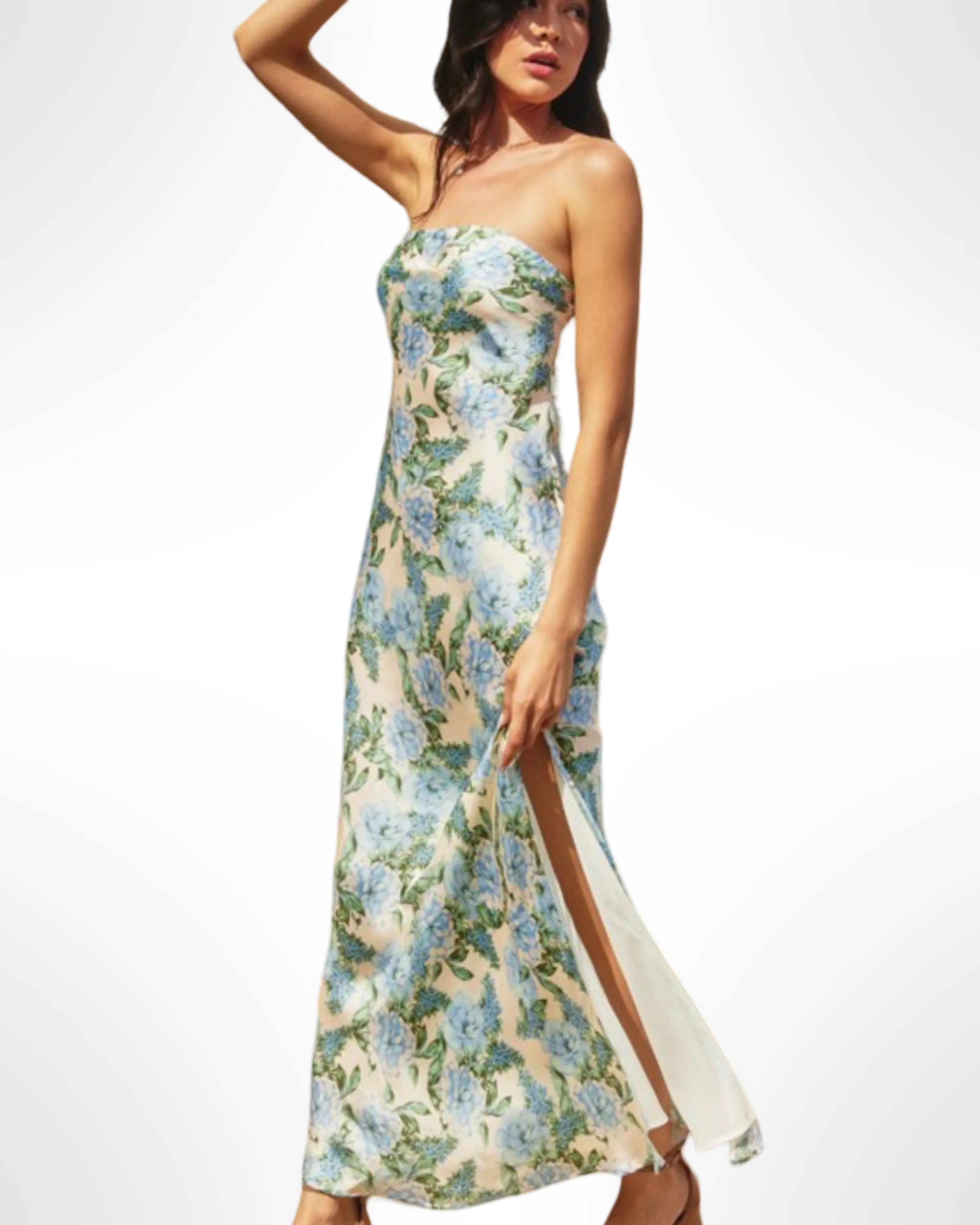 Livvi Hydranga Silk Strapless dress