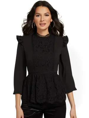 Long-Sleeve Lace Peplum Blouse