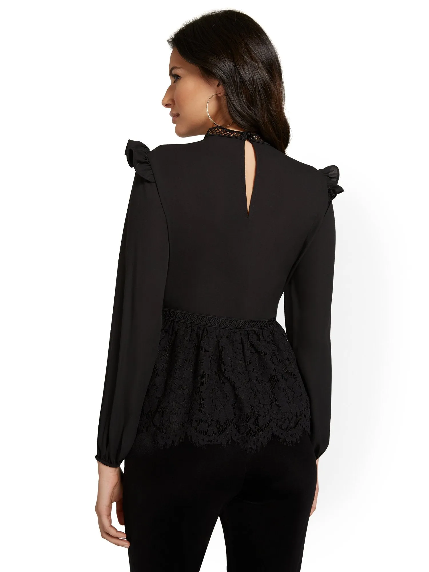 Long-Sleeve Lace Peplum Blouse