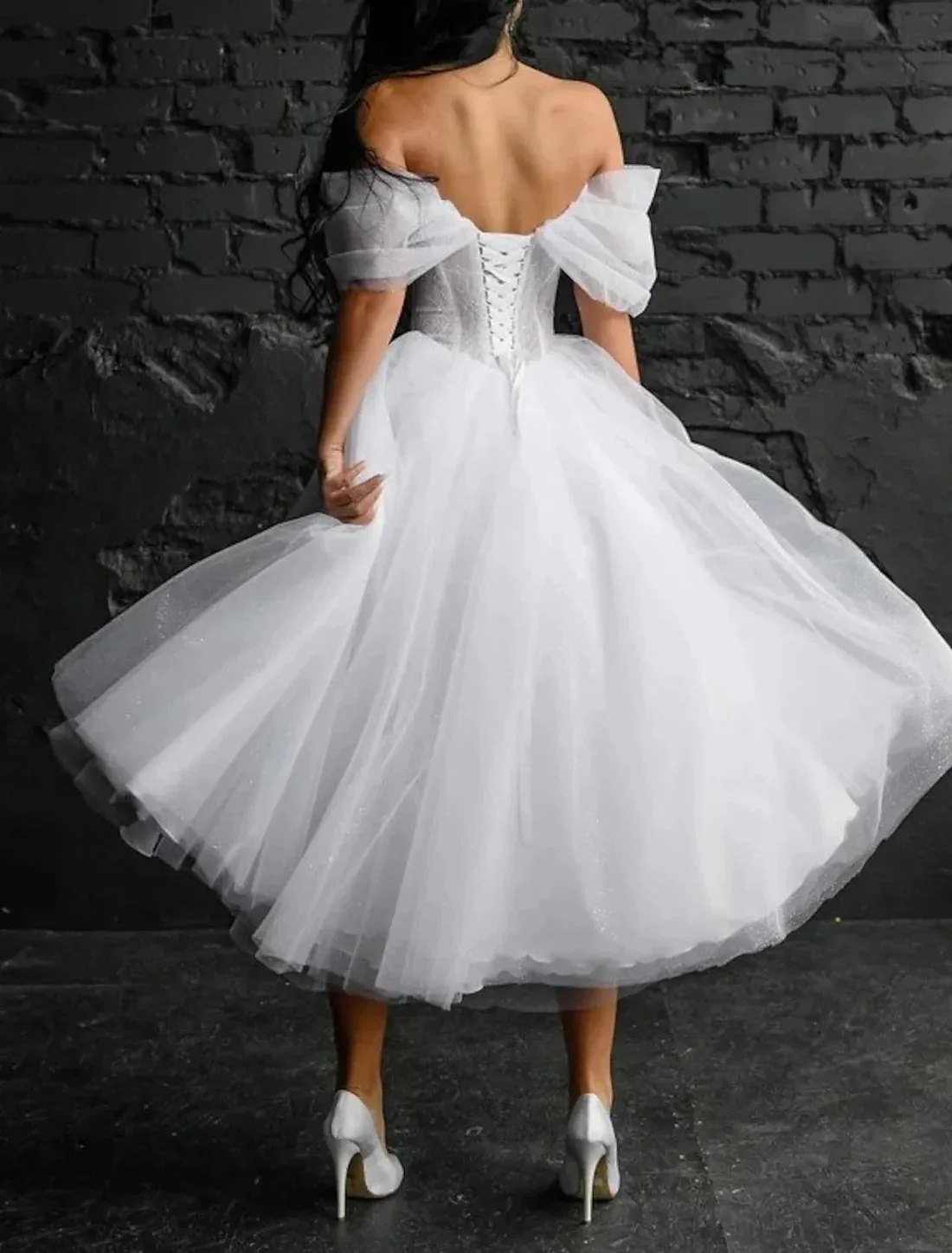 Luolandi Bridal Shower Simple Wedding Dresses Wedding Dresses A-Line Scoop Neck Sleeveless Tea Length Satin Bridal Gowns
