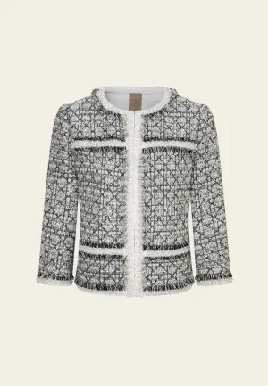 Lurex Diamond-pattern Frayed-detail Embellished Jacket