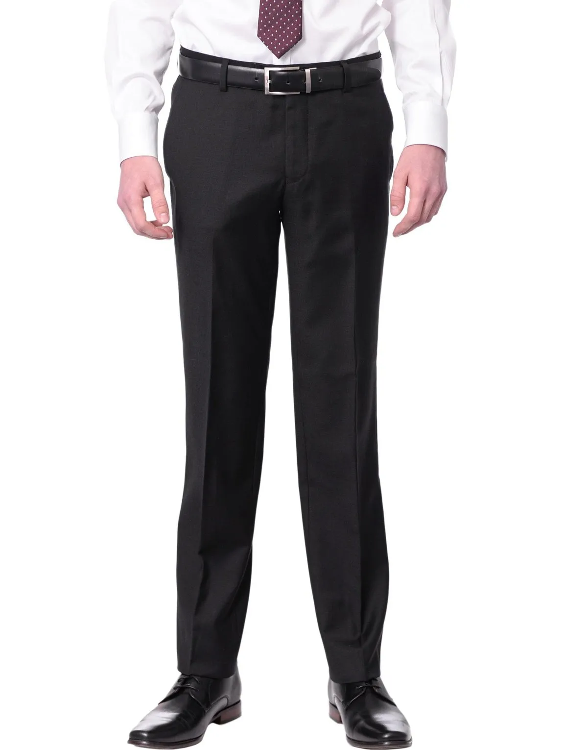 Mens Extra Slim Fit Solid Black Flat Front Wool Dress Pants