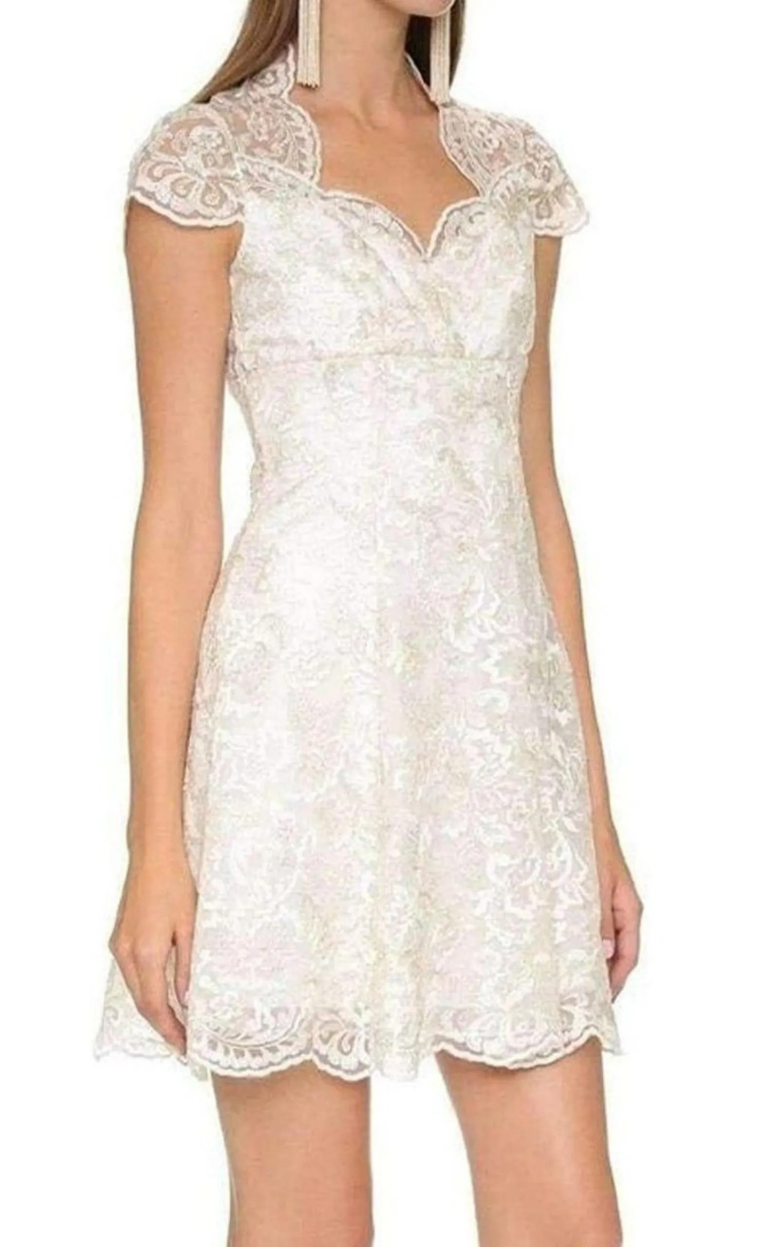 Metallic Lace Cap Sleeve Dress