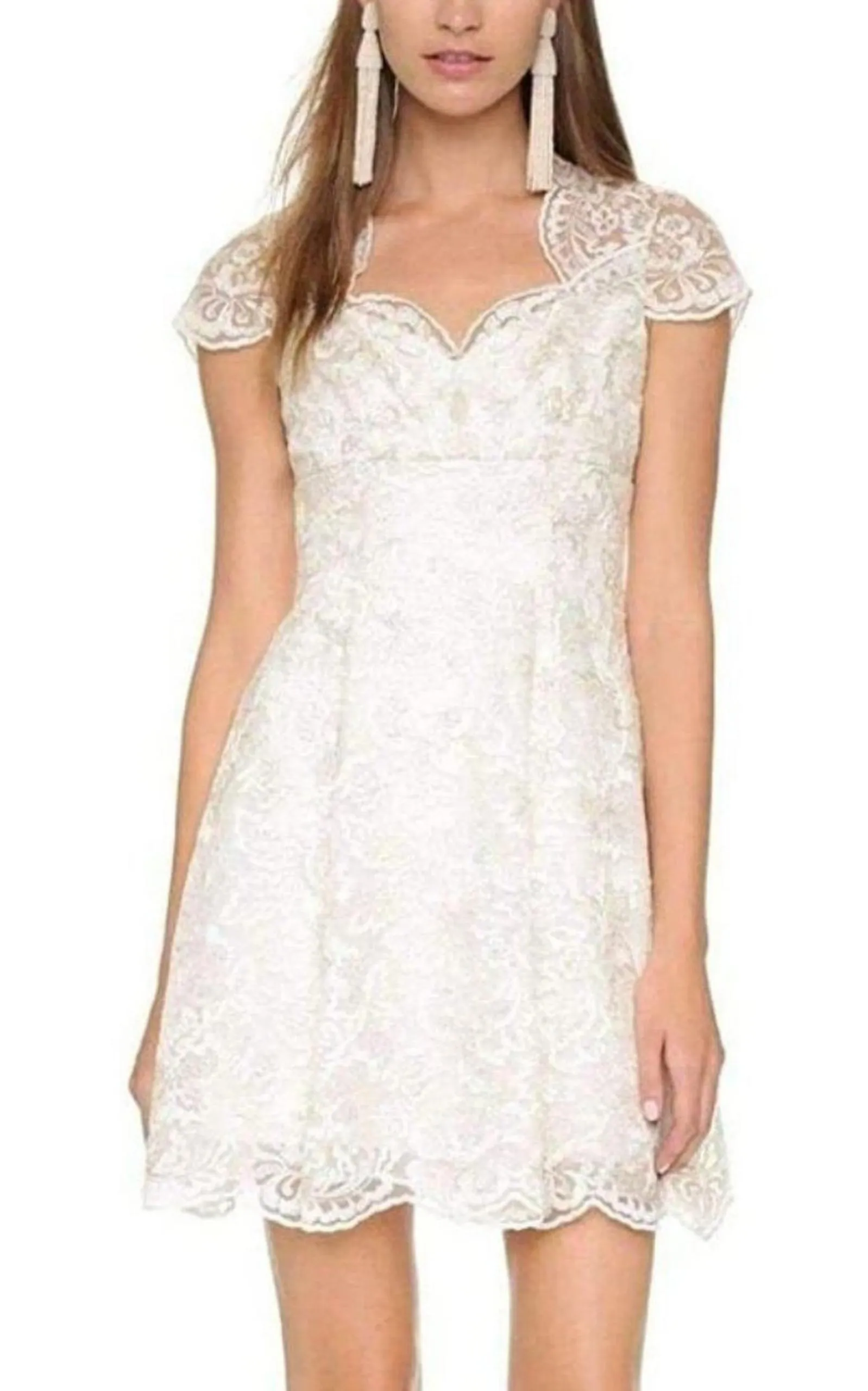 Metallic Lace Cap Sleeve Dress