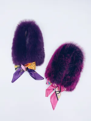 MI LOVES SIGNATURE Luxurious Fox fur collar with silk scarf.