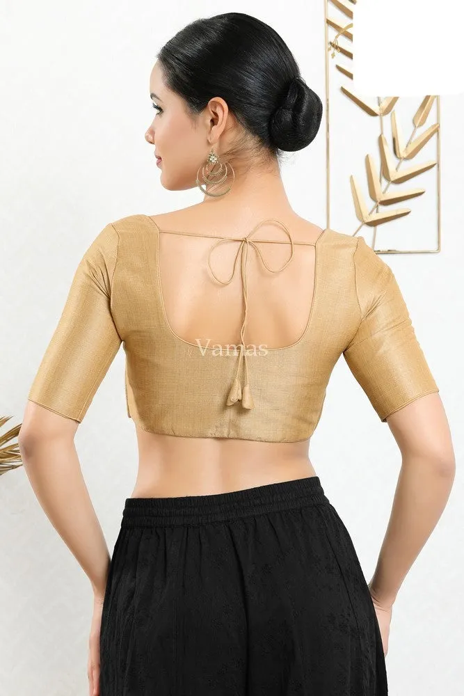 Mulbury Gold Silk Padded Front Open Elbow Sleeves Readymade Blouse