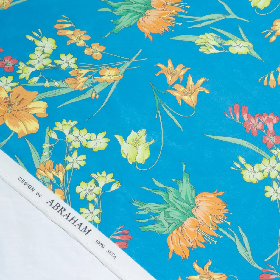 Multi-Coloured Floral Printed Blue Silk Georgette