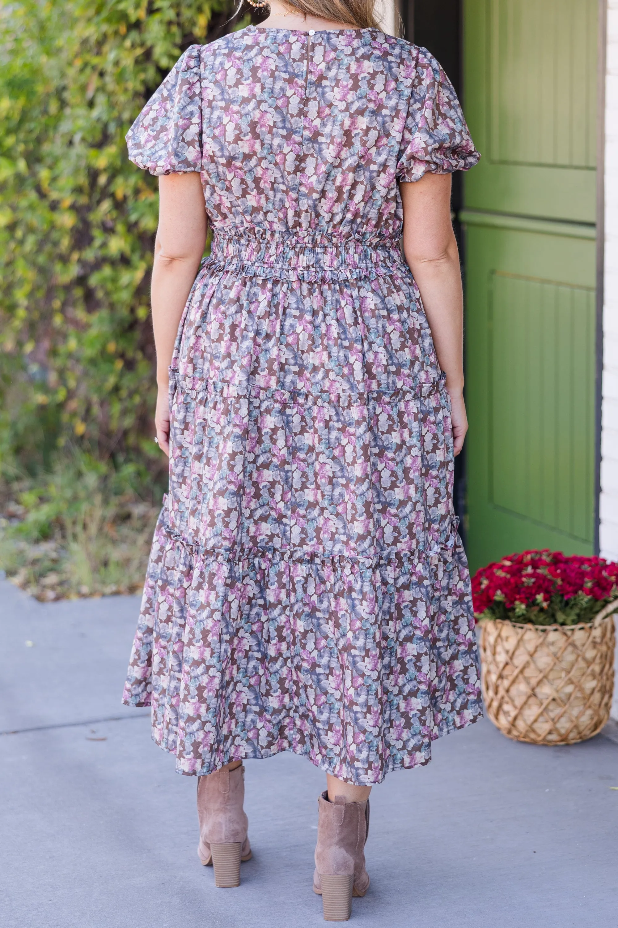 Muted Garden Midi Dress, Purple