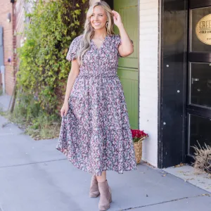 Muted Garden Midi Dress, Purple