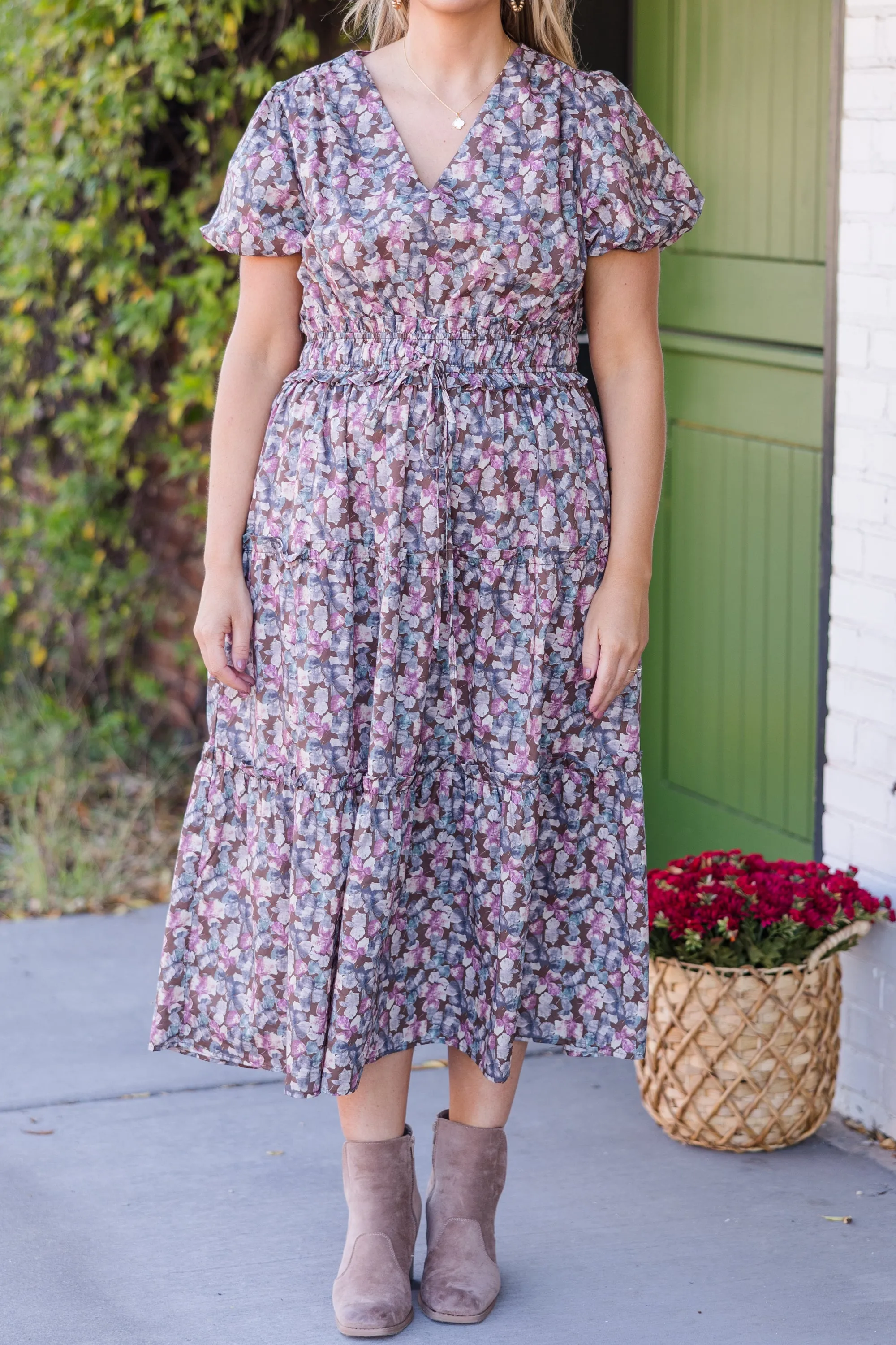Muted Garden Midi Dress, Purple