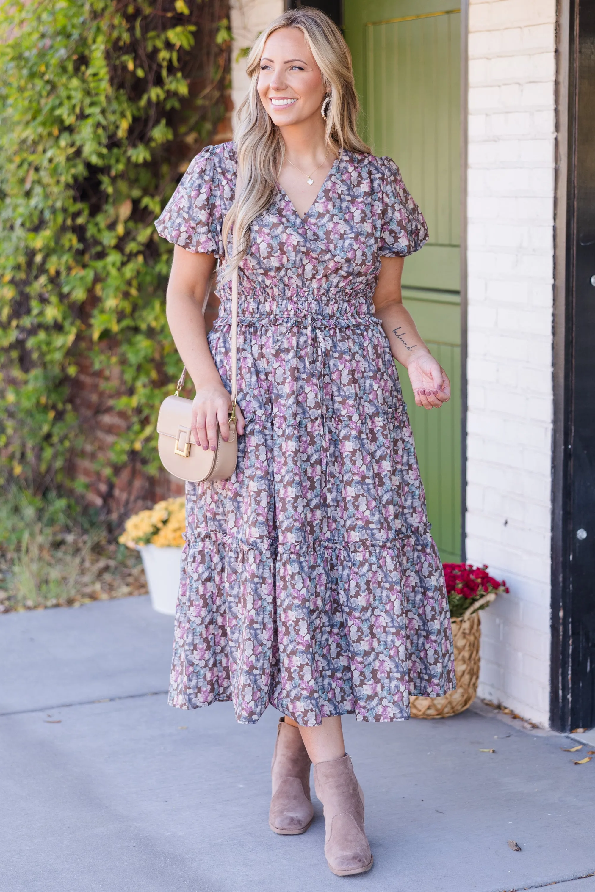 Muted Garden Midi Dress, Purple