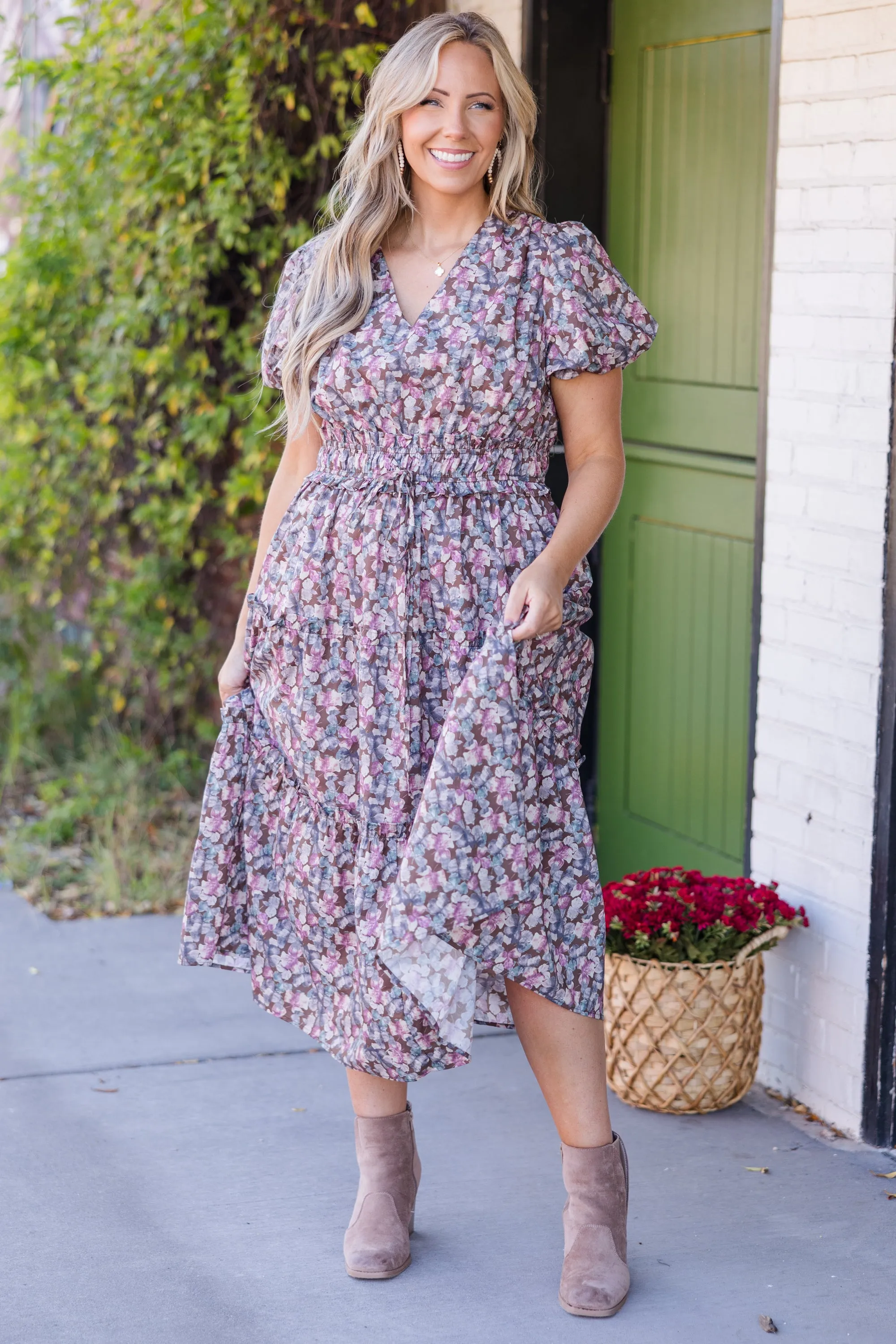 Muted Garden Midi Dress, Purple