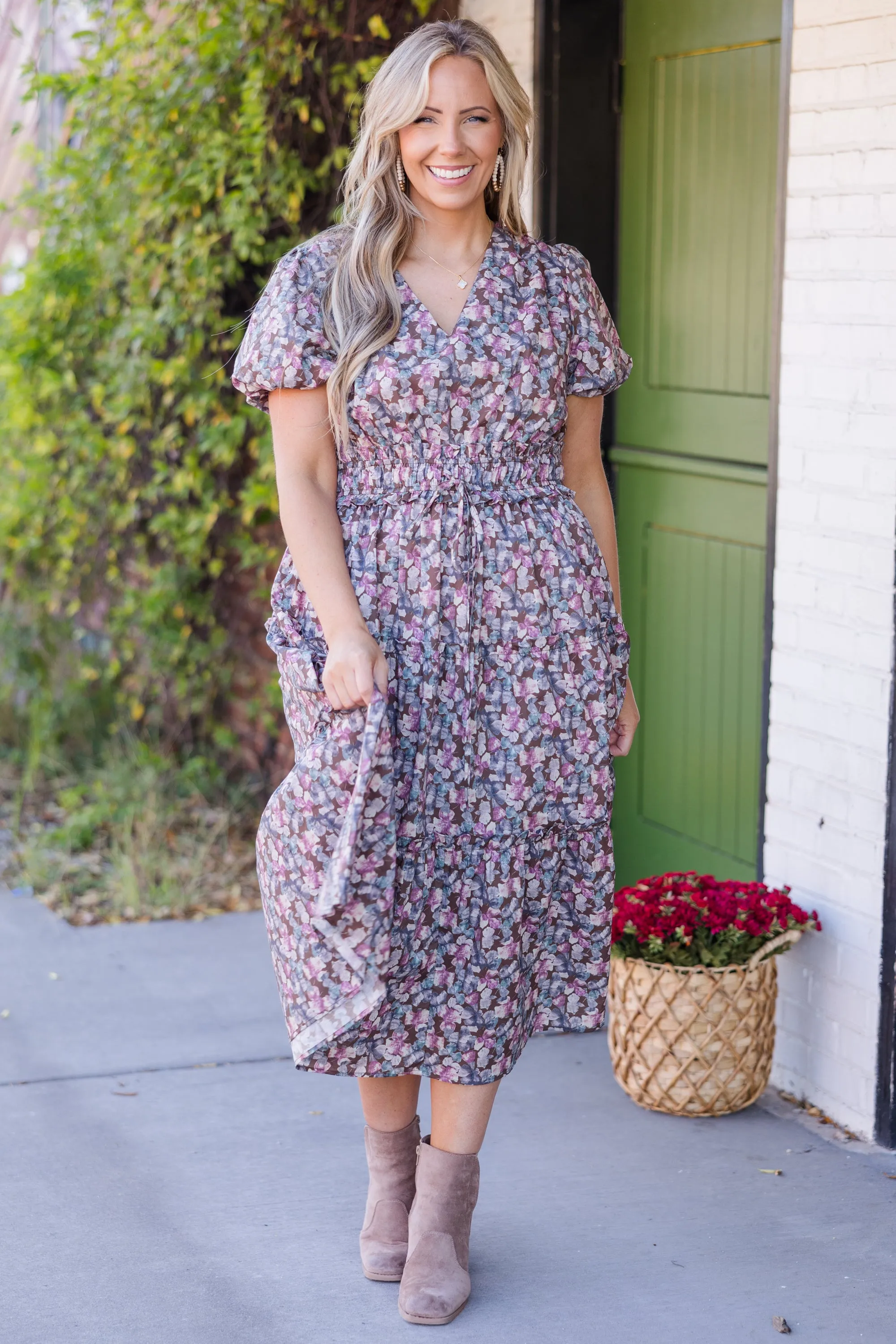 Muted Garden Midi Dress, Purple