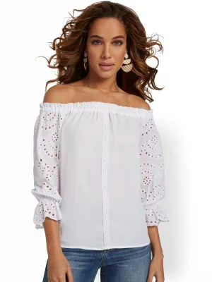 Off-The-Shoulder Eyelet Blouse - Lily & Cali