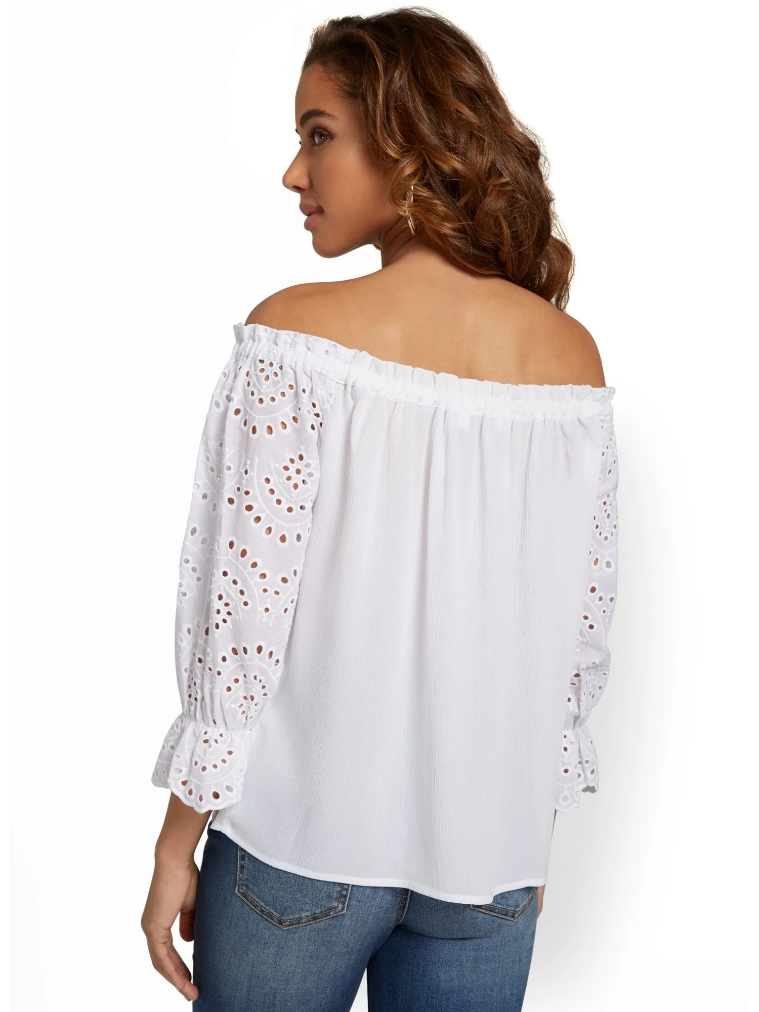 Off-The-Shoulder Eyelet Blouse - Lily & Cali
