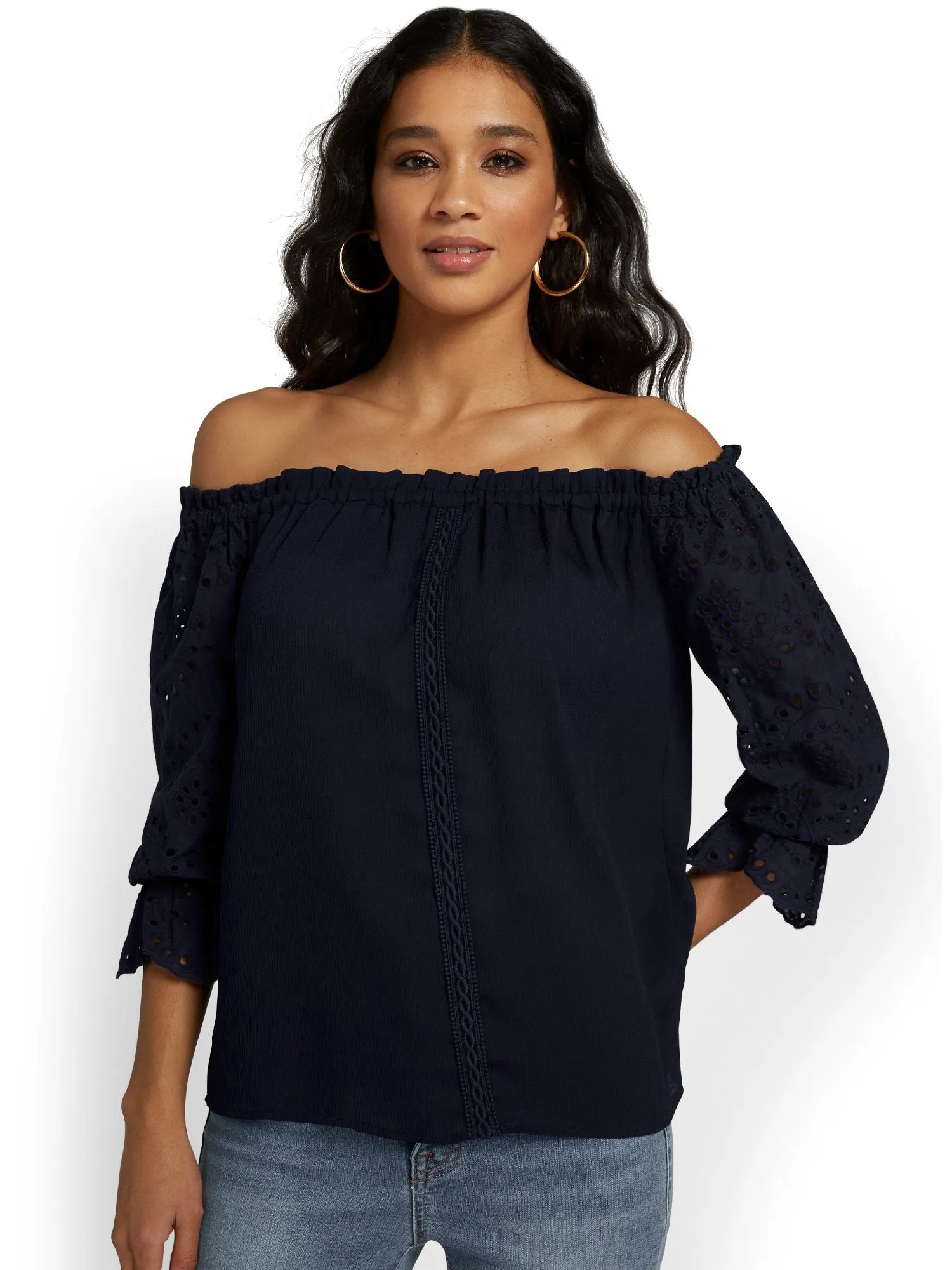 Off-The-Shoulder Eyelet Blouse - Lily & Cali