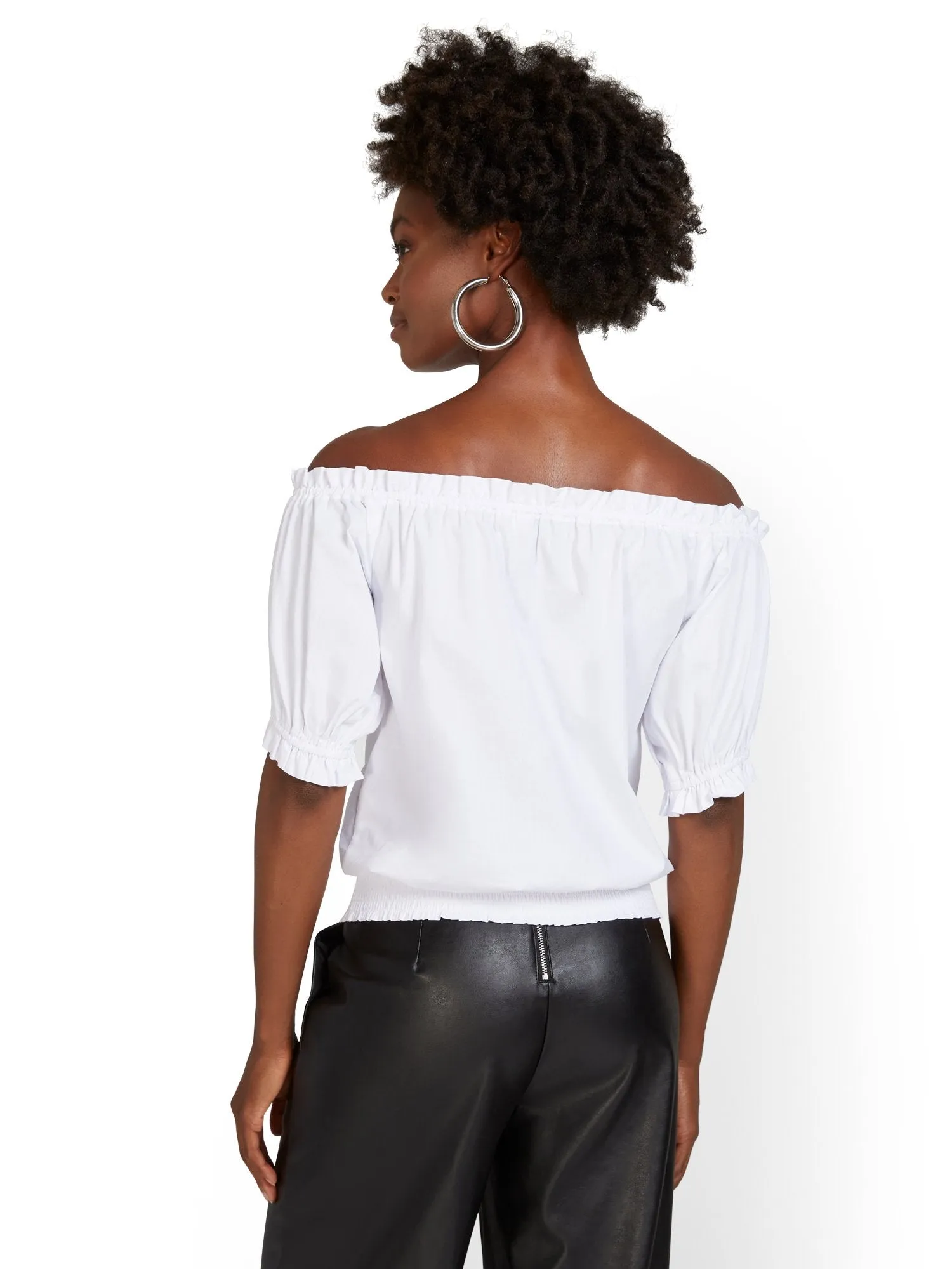 Off-The-Shoulder Smocked Poplin Top