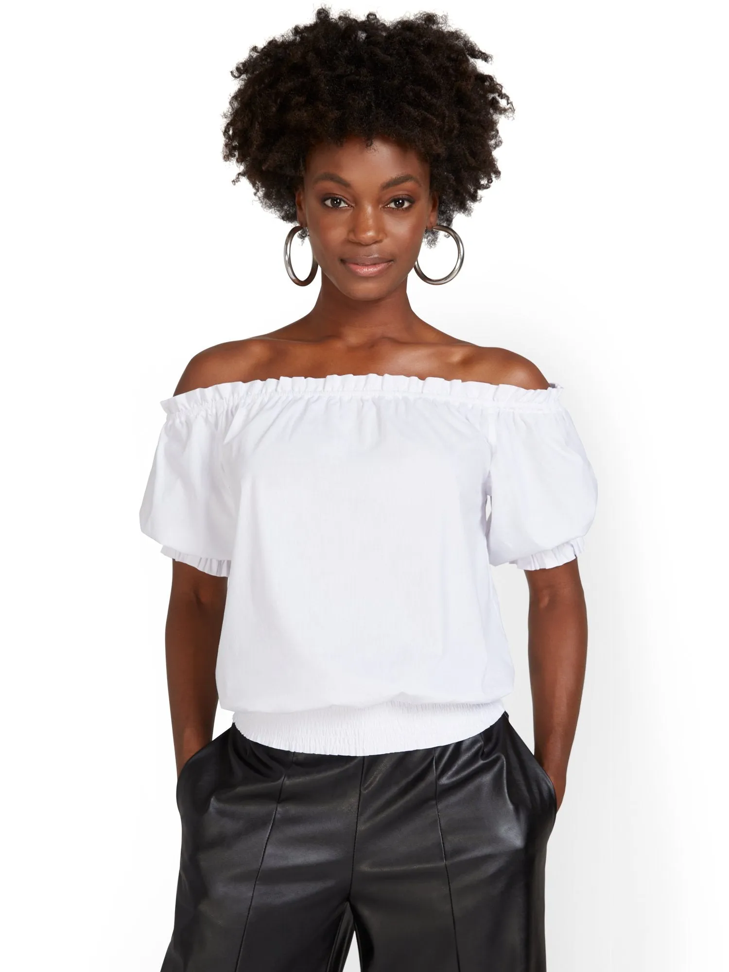 Off-The-Shoulder Smocked Poplin Top