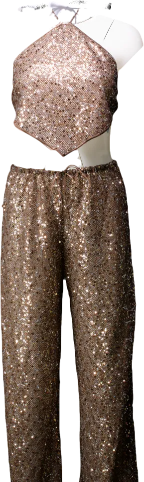 Osree Metallic Sequin Flared Trousers And Crop Top UK S