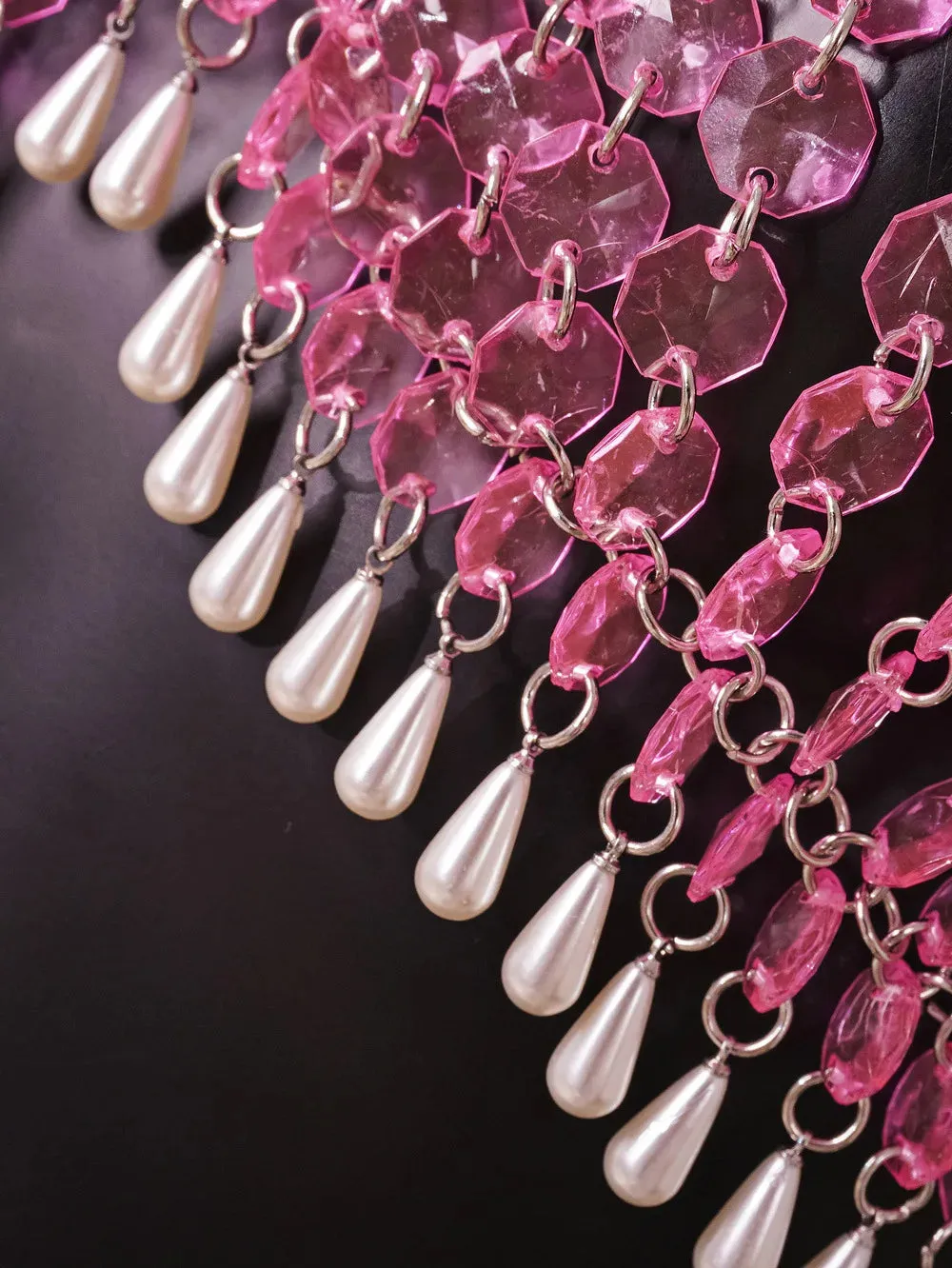 Pearl Tassel Halter Body Chain  Pink Drip Acrylic Stone Bikini Chest Jewelry