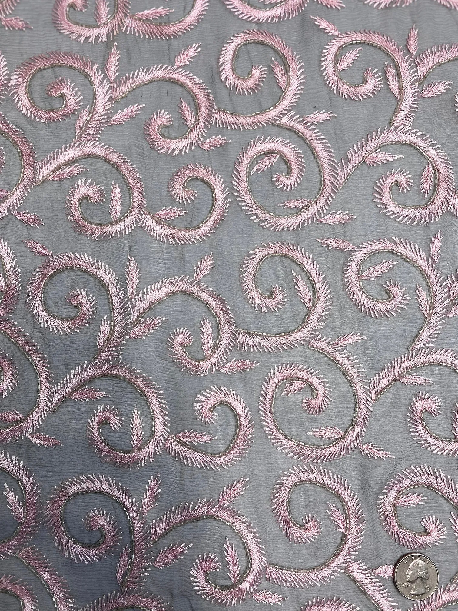 Pink JEC-168-1 Sequins & Beads on Silk Chiffon
