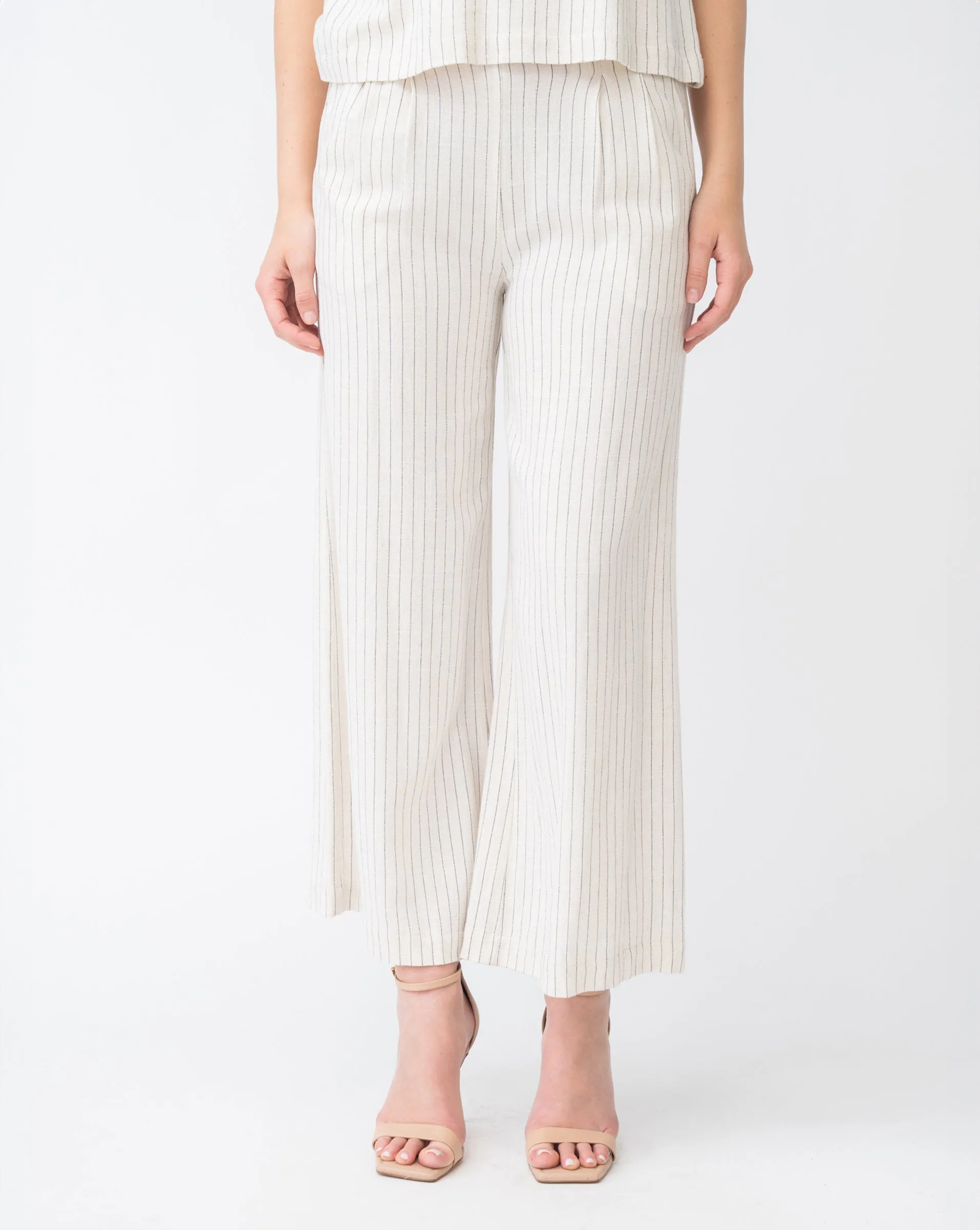 Pinstripe Pleated Linen Blend Pant