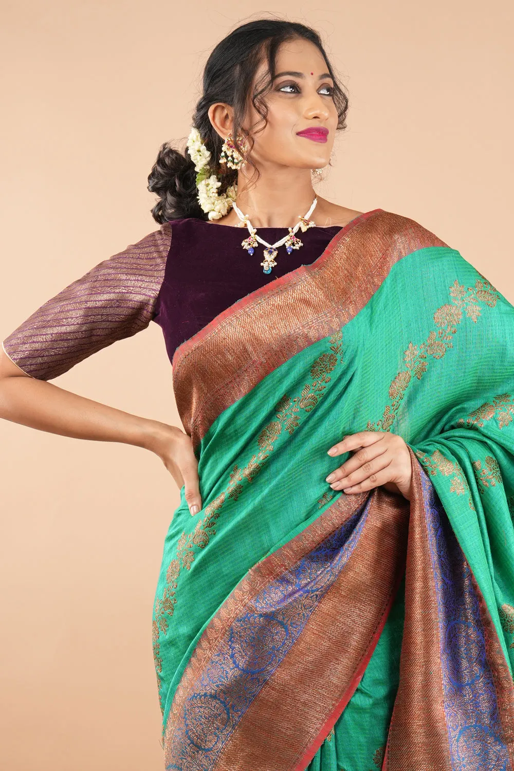 Plum Velvet and banarasi brocade, 2 line tie back blouse